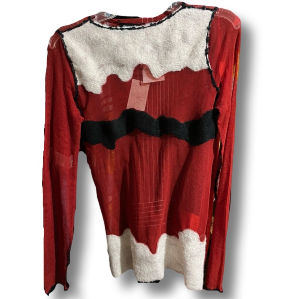 Vintage NWT Jean Paul Gaultier Maille Femme Fuzzi Red White and Black Mesh Top
